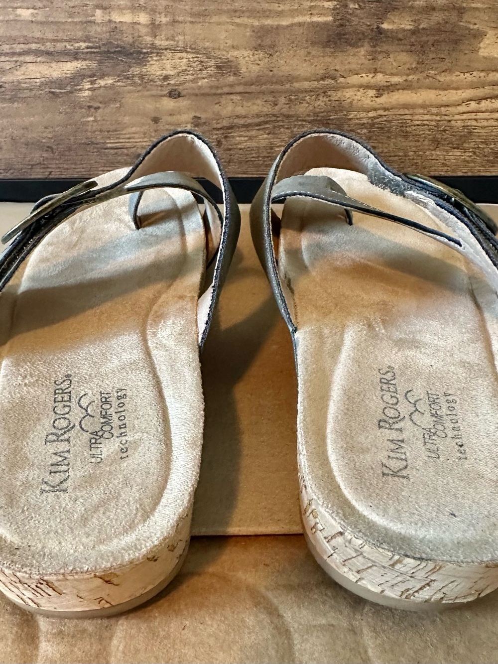 Kim Rogers Ultra Comfort 8.5 Women’s Leather Slide Sandals Gray Buckle - Picture 2 of 7